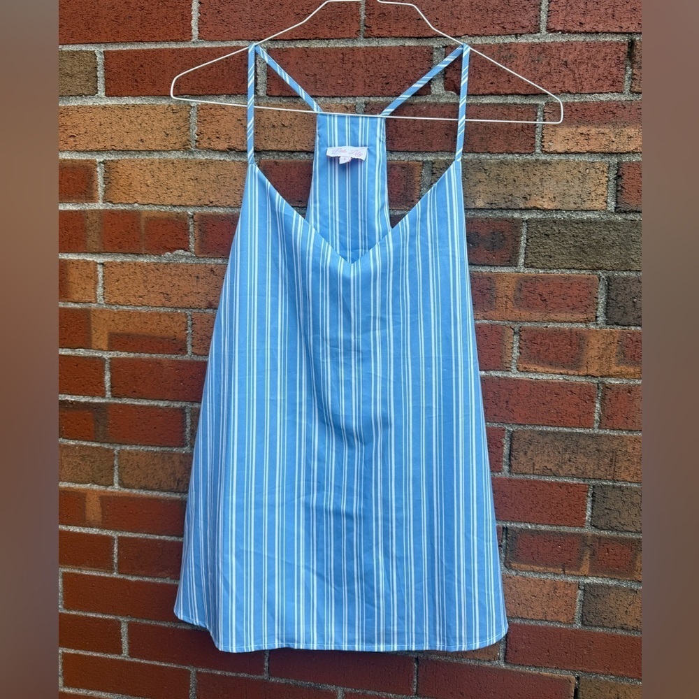 Pink Lily Blue & White Striped Tank Top Size L